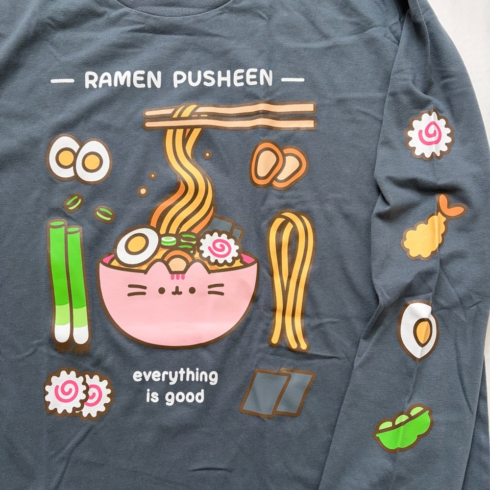 NWT Pusheen The Cat Ramen Long Sleeve Shirt Bento Subscription Box Exclusive - Picture 2 of 7